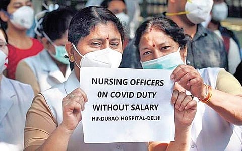 Doctors and other medical staff have had to take to the streets to make their demand heard in the last few months. (Photo | EPS)