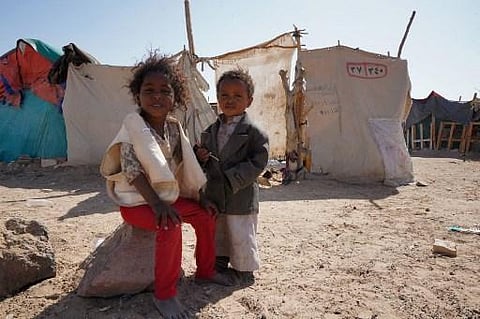 Yemeni children are pictured at the Jaw al-Naseem camp for internally displaced people on the outskirts of the northern city of Marib (Photo | AFP)