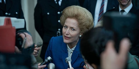 Gillian Anderson in a scene from 'The Crown.'