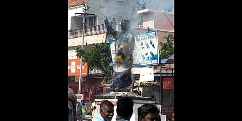 The statue located at Kejalnayakkanpatti village near Kandhili was wrapped in a cloth as soon as the model code of conduct came into being.