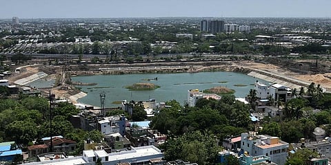 An aerial view of Villivakkam Lake in Chennai. (Photo | P Jawahar, EPS)