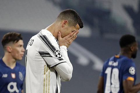 Juventus' Cristiano Ronaldo reacts during the Champions League, round of 16, second leg, soccer match between Juventus and Porto in Turin, Italy. (Photo | AP)