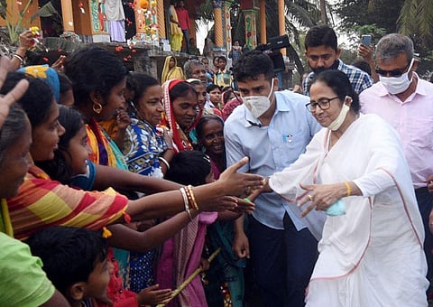West Bengal Chief Minister Mamata Banerjee meets people during her Nandigram visit on Tuesday. (Photo | ANI)