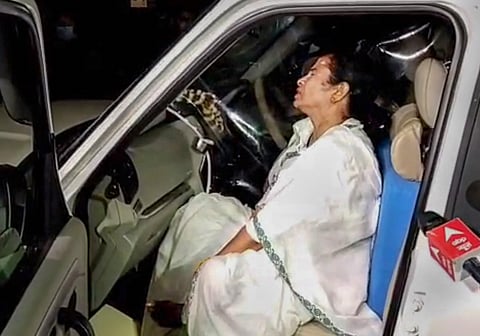 West Bengal Chief Minister Mamata Banerjee injured during her campaign trial at Nandigram in Purba Medinipur, Wednesday, March 10, 2021. (Photo | PTI)