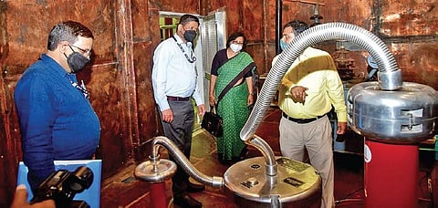 The ISRO team inspecting a laboratory in NIT-R on Tuesday | Express