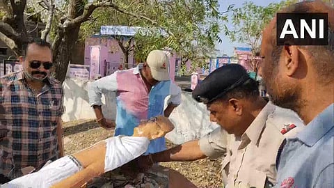 Gandhi statue damaged in Mandsaur. (Photo | Twitter/ANI)