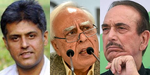 (From left) Congress leaders Manish Tewari, Kapil Sibal and Ghulam Nabi Azad. (File photo| PTI)