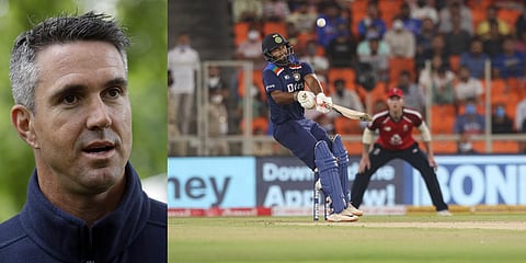 Kevin Pietersen (L) and Indian batsman Rishabh Pant playing a reverse scoop. (Photo| AP and Twitter)