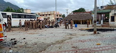 Cops at the statue site in M Vellalapatti Pudur (Photo | Express)
