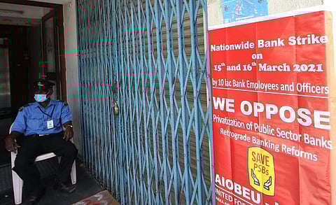 Banking services such as cash withdrawals, deposits, cheque clearances and remittances were impacted across public sector banks on Monday. (Photo | K.Sundar)