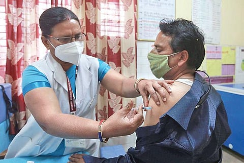 A man receives Covid-19 vaccine in New Delhi on Tuesday | Shekhar Yadav