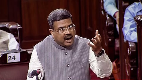 Union Minister Dharmendra Pradhan speaks in Rajya Sabha during the ongoing Budget Session of Parliament, in New Delhi, Wednesday, March 17, 2021. (Photo | PTI)