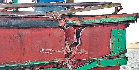 The damaged portion of the Forest department’s patrolling vessel | express