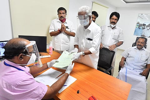 BJP’s Kummanam Rajasekharan submits nomination paper before cooperation department joint registrar in Thiruvananthapuram on Wednesday | Express