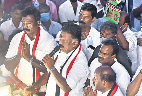 Deputy Chief Minister O Panneerselvam during an election campaign at Tiruvottiyur in Chennai on Thursday | Martin Louis