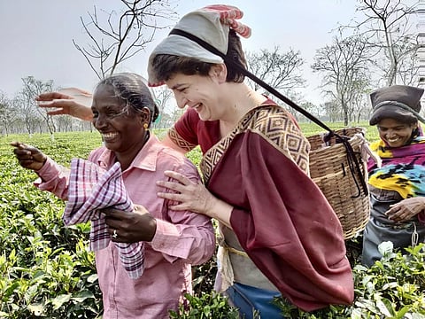 Priyanka Gandhi tries hand at plucking tea leaves in Assam during campaign