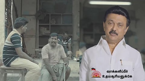 MK Stalin in an ad for DMK released ahead of the upcoming Assembly elections in Tamil Nadu. (Photo | Twitter Screengrab)