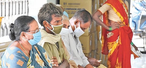 People waiting to get vaccinated at Kammapalli, Chittoor on Friday | Madhav K