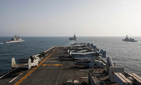 In this Friday, March 19, 2021, the deck of the amphibious assault ship USS Makin Island is seen in the Arabian Sea. (Photo | AP)