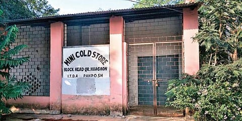 A defunct mini cold storage in Nuagaon block. (Photo | EPS)