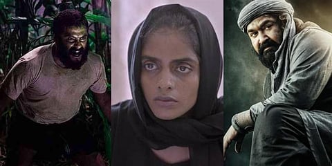 Antony Varghese in Jallikattu, Kani Kusruthi in 'Biriyaani' and Mohanlal in 'Marakkar Arabikadalinte Simham' (Photo | Twitter)