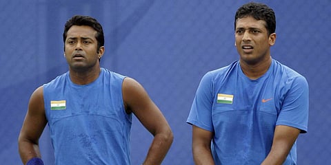 Indian tennis star Leander Paes (L) and former partner Mahesh Bhupathi. (File photo| PTI)