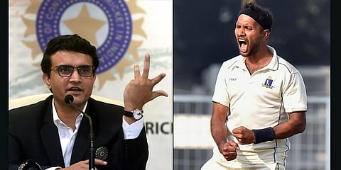 BCCI chief Sourav Gangly and cricketer-turned-politician Ashok Dinda. (Photo| PTI)