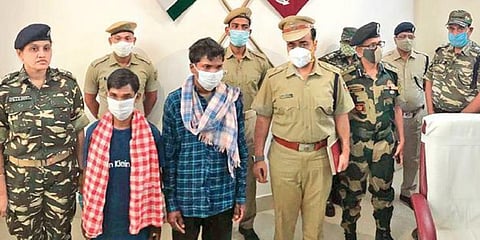 Maoists who surrendered at the Rayagada police station. (Photo | EPS)
