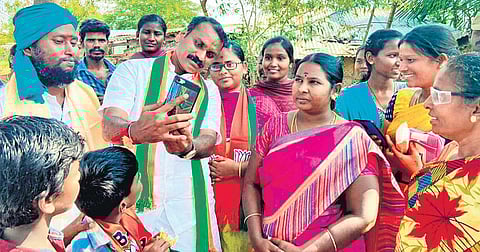 BJP Tamil Nadu State President and Dharapuram Assembly Constituency Candidate  L Murugan during an election campaign at Dharapuram in Tirupur district | Express