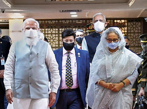 Prime Minister Narendra Modi with Prime Minister of Bangladesh Sheikh Hasina (Photo | PTI)