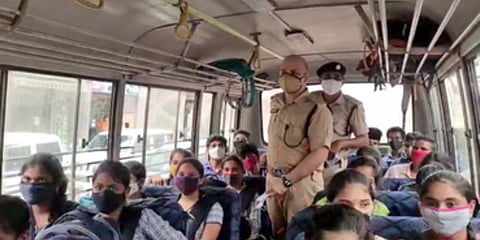 Police conducted state awareness drives on the precautions that need to be taken in the wake of increasing Covid cases. (Photo | EPS)