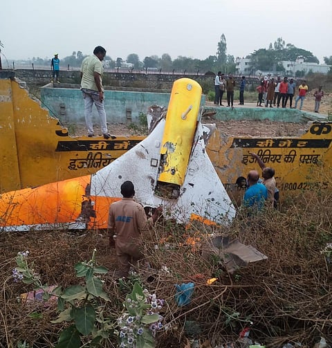 The UAV that crashed in the boudary wall of Jagdalpur Airport. (Photo | Express)