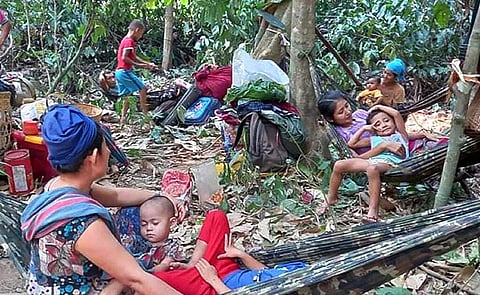 In this photo released by the Free Burma Rangers, Karen villagers gather in the forests as they hide from military airstrikes in Myanmar. (Photo | AP)