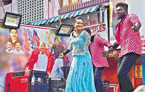 Record dance during CM’s campaign in Royapuram. (Photo | P Jawahar, EPS)