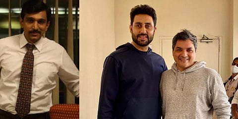 A still from 'Scam 1992' (L) and Big Bull director Kookie Gulati with Abhishek Bachchan. (Photo| Instagram)