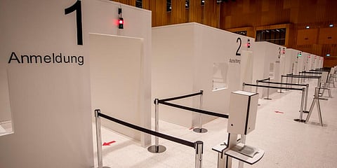 Cabins of a vaccine center that was introduced to the media are seen in Wiesbaden, Germany. (Photo | AP)