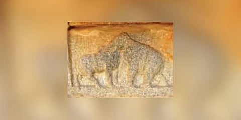 Bull elephant composite image in Sri Vijaya Vittala temple (C.1513) at Hampi
