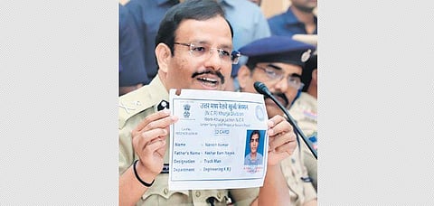 Cyberabad Police Commissioner VC Sajjanar shows the fake IDs