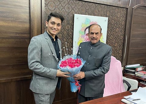 Furqan Ahmad (L) with his grandfather Mahmood Ali, Telangana's home minister (Photo | Facebook)