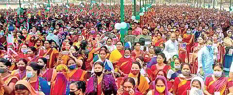 Anganwadi workers at the Mission Shakti programme in Baripada | Express