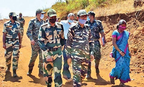 DGP Abhay and other officers at the BSF COB in Mudulipada | Express