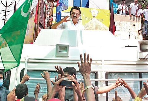 DMK president MK Stalin addressing the people during a campaign at Bodinayakanur in Theni district on Wednesday | EXPRESS