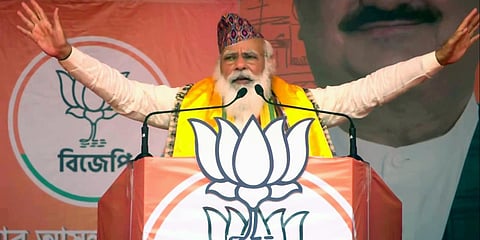 PM Narendra Modi addresses a rally at in Siliguri. (Photo| ANI)