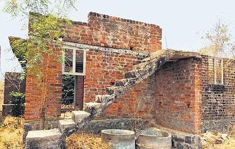 An unfinished Indiramma house at Baddipalli on the outskirts of Karimnagar