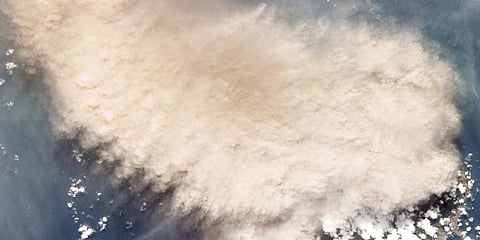 This Planet Labs Inc. satellite photo shows the moments following an eruption of La Soufriere volcano in the Caribbean island of St. Vincent. (Photo | AP)