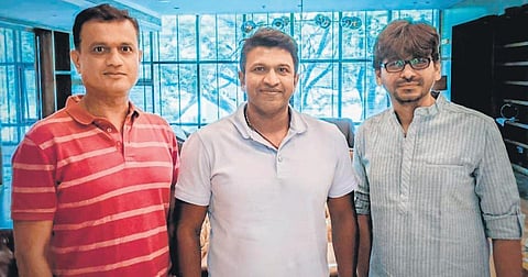 (From left) Producer Vijay Kiragandur, actor Puneeth Rajkumar and director Pawan Kumar.
