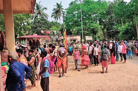 People in large numbers at Sarala temple to witness Jhamu Jatra on Wednesday