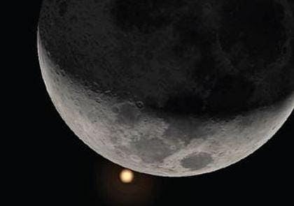 File pic of the rare lunar occultation of Mars that will be visible only in India on Saturday from  5 pm. The phenomenon will take placefor an hour and half