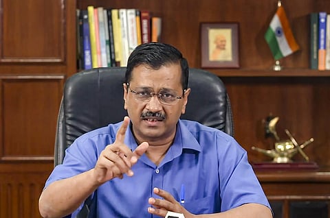 Delhi Chief Minister Arvind Kejriwal addresses a press conference regarding the current wave of coronavirus in New Delhi, Monday. (Photo | PTI)