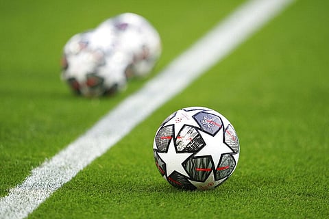 The Official UEFA Champions League match balls are on display ahead of the Champions League quarter final second leg soccer match between Liverpool and Real Madrid at Anfield stadium. (Photo | AP)